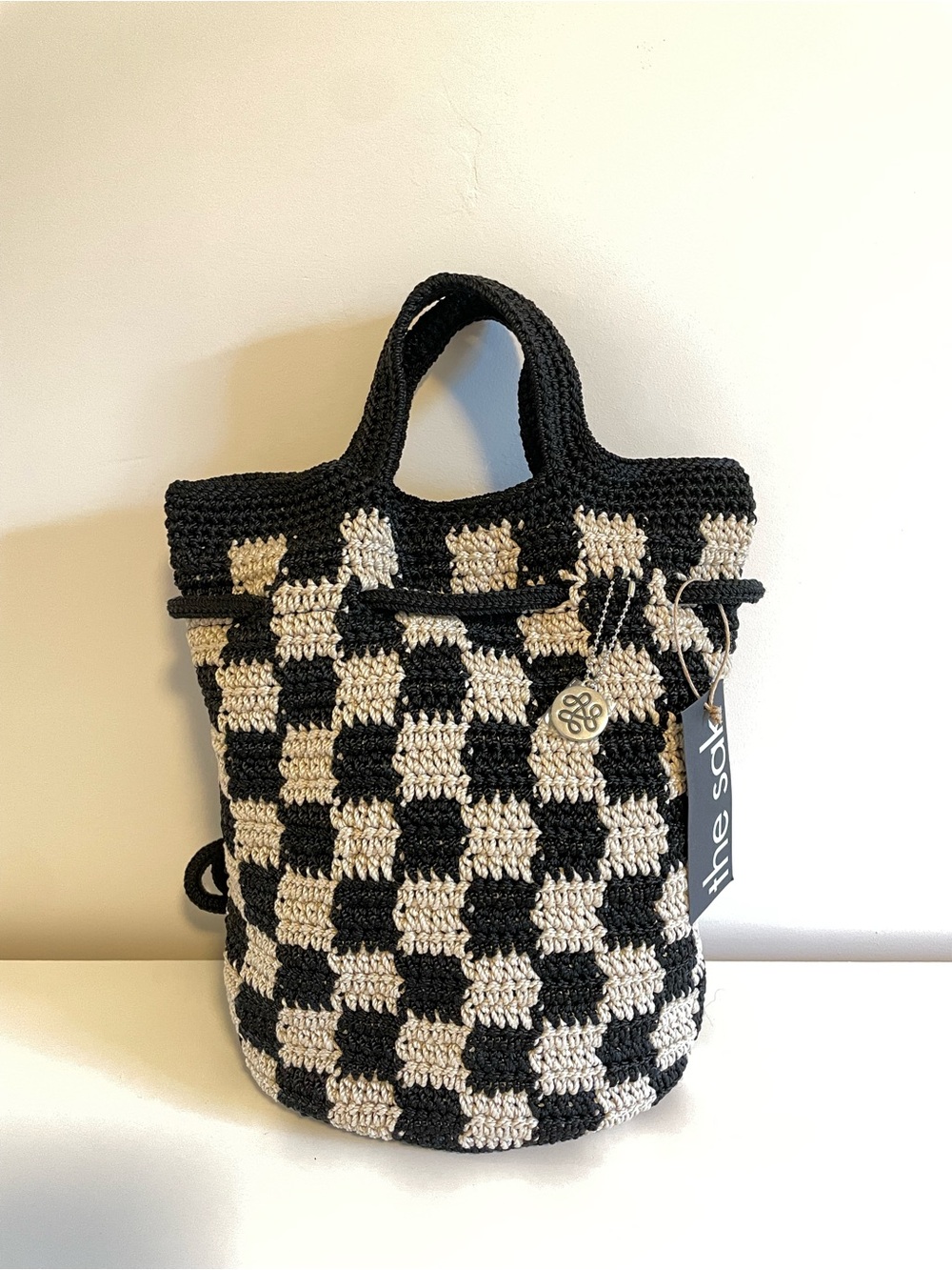NWT The Sak Black & Cream Crochet Check Hobo
